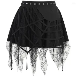 Skirts Gothic Style Mesh Skirt Women High Waist Irregular Short Clubwear Female