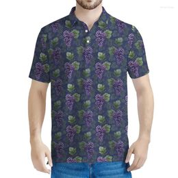 Men's Polos Cartoon Grape 3d Printed Polo Shirt Men Loose Short Sleeves Fruits Pattern Shirts Kids Tops Summer Street Lapel T-Shirt