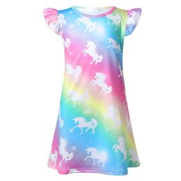 Pyjamas Cute girl cartoon rainbow printed Pyjamas for children summer pleated princess Pyjamas for children pajamasL2405