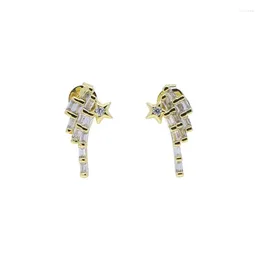 Stud Earrings Fashion Women Girl Jewellery Shooting Star Earring Gold Colour 5A Cubic Zirconia Paved