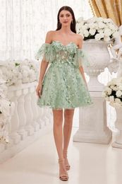Party Dresses Sweetheart 3D Flower Homecoming With Teens Mini Short Dress Formal Cocktail Sheer Corset Backless Prom Removable Sleeves