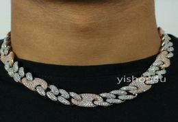 20mm Iced Cuban Oval Link Diamond Chain Necklace Bracelet 14K Two Tone Rose GoldWhite Gold Cubic Zirconia Jewellery Mariner Cuban 6461637