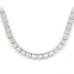 Iced Out Baguette Cut VVS Moissanite Diamond Cluster Tennis Chain Sier Necklace For Men & Women