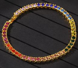 New fashion personalized Gold Bling Colorful Diamond Tennis Chains Bracelets Mens Hiphop Jewelry for Men Women Christmas Gifts for5356167