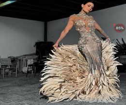 Evening dress Yousef aljasmi Kim kardashian Mermaid High neck Feather Silver Beads Long dress Crystals Zuhair murad Ziadnakad 00115350178