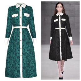 Casual Dresses 2024 Runway Women Shirt Dress Autumn Summer Vintage Diamonds Buttons White Collar Belt Jacquard Long Sleeve Midi Vestidos