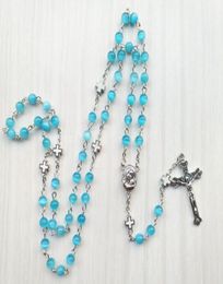 Blue Opal Rosary Necklace Long Metal Catholic Prayer Jewellery For Men Women7191113