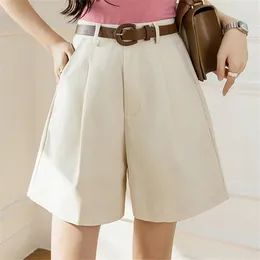 Women's Shorts 2024 Half Pants Workwear Summer Vintage High Waist Solid Colour Pockets Straight Wide Legs Suit Short Female