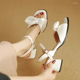 Dress Shoes Elegant Women's Sandals Summer 2024 Ankle Straps White Silver Low Heels Flip Flops Female Party Dance Large Size 43