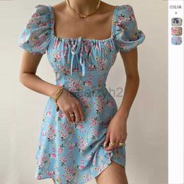 Casual Dresses Designer Dress New Women's Fashion Summer Top High end Fashion Bubble Sleeves Fragmented Flower Dopamine Dresses for Women Plus size Dresses