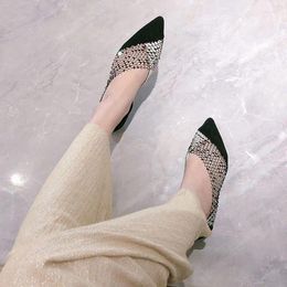 Casual Shoes Internet Celebrity Same Style Women 2024 Sexy Side Empty Flat Female Pointed Toe Cap Rhinestone Hollow Out Pumps