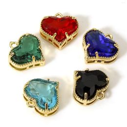 Charms 5pcs Multicolor Heart Copper Glass Pendants DIY Necklace Earrings Jewellery For Women Gifts 12mm X