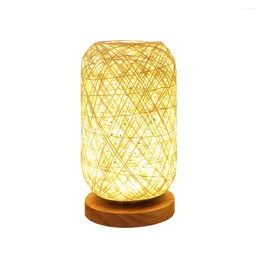 Table Lamps Wooden LED Lantern Rattan Bedroom Bedside Decorative Night Lamp Home Art Light Indoor Lighting Fixture