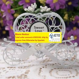 FREE SHIPPING 50PCS Iron Heart Carriage Candy Boxes with Different Color Flowers Wedding Favors Bridal Shower Party Decoration LL