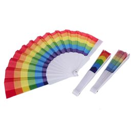 Crafts Printing Colorful Rainbow Fan Plastic Home Festival Decoration Craft Stage Performance Dance Fans s