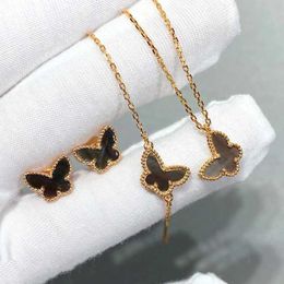 Earrings Necklace High quality Rose Gold Mini Butterfly Earrings Womens Necklace Bracelet Fashion simple luxury brand jewelry set party gift J240508
