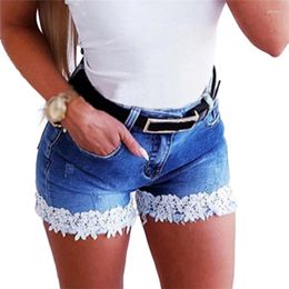 Women's Shorts Elegant Lace Decoration Trouser Legs Denim Short Women Slim Fit Hip Lift Casual Three Quarter Pants Female Trend Streetwear