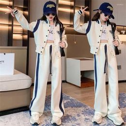 Clothing Sets Kid Girls Baseball Jersey Sports Suit Spring And Autumn Kids Printed Letter Jacket Long Trousers 2 Piece Set 3-15Y