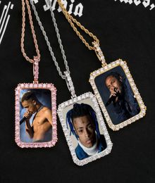 Custom Pos Necklace Fashion Gold Plated Square Memory Iced Out Pendant Mens Hip Hop Necklaces Jewelry5513078