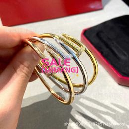 Designer High version Kajia Pure Silver Rose Gold Nail Bracelet for Men and Women Wide Edition Fine Half Diamond Non Couple 5OQT 38WS