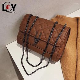 Shoulder Bags Vintage Lattice Pattern Pu Leather Small Square Ladies Fashion Clamshell Chain Crossbody Handbags Casual Women