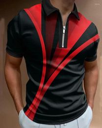 Men's Polos Polo Shirt For Men Line 3D Printed Lapel Zipper Business Casual Short Sleeve Tops T-Shirt Summer Fashion
