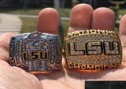 Cluster Rings 2Pcs 2003 2007 Lsu Tigers National ship Ring Set Souvenir Fan Men Gift Whole Drop 225H Delivery Jewellery Dhse83246236658797