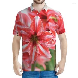 Men's Polos Blooming Amaryllis Flower Pattern Polo Shirt For Men 3D Floral Printing Lapel Short Sleeve Blouse Summer Harajuku Tops T-shirt