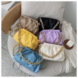 Shoulder Bags Fashion Cloud Pleated Handbag Elegant Women Thick Gold Chains