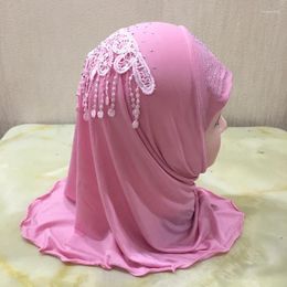 Ethnic Clothing H142 Retail Muslim Small Girls Hijab With Lace Elastic Solid Underscarf Islamic HatsTurban Caps Headwrap Bonnet Scarf Shawl