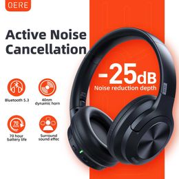 Headsets Wireless Headphones QERE E80 Headphones Bluetooth 5.3 ANC Noise Cancellation High Resolution Audio on Headphones 70H 40mm Driver2.4G J240508