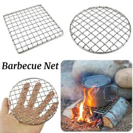 Grills Stainless Steel Camping Grill Grate Mesh Pads Square Round Grilling Net Fire Cooking Outdoor Travel Picnic BBQ Pot Firewood Rack
