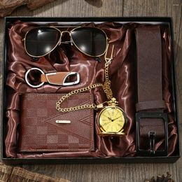 Wristwatches 5 Pieces/set For Men's Vintage Pocket Watch And Glasses Belt Wallet Set Gifts