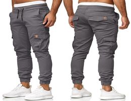 Cargo Pants Men Skinny Jeans Trousers Elastic Waist Drawstring Grey Men Pants Fashion Streetwear Flap Pockets Casual Pants 2205167494845