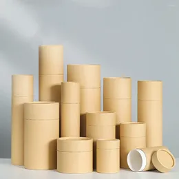 Gift Wrap 2PCS Brown Round Packaging Boxes Kraft Paper Tube Eco Friendly Tea Sealing Storage Snack Candy Box Can