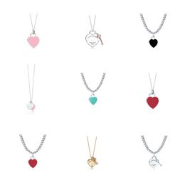 Classic T letter s925 Sterling silver Double heart card Heart card pendant drop rubber diamond gold plated love blue necklace series 18styles