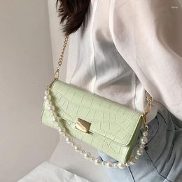 Shoulder Bags Stone Pattern Design Women's Messenger Bag 2024 Summer Small Fresh Green Pearl Handbag Simple Versatile And Beautiful