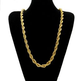 Vecalon 10mm Thick 76cm Long Rope Twisted Chain 24K Gold Plated Hip hop Twisted Heavy Necklace For mens 254m