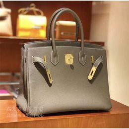 Handbag Platinum All Hand Sewn Bag Lychee Togo Cow Portable Female Bag Gold/silver Clasp Handmade Genuine Leather
