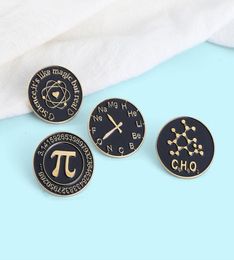 Mathematical Pi Chemical Element Equation Symbol Brooch Pins 4pcsSet Funny Gold Plated Round Alloy Enamel Brooches for Men Fashio7002058