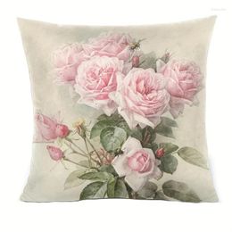 Pillow 1pc Square Decorative Throw Case Cover Vintage Pink Rose Floral Pillowcase Home Decor (No Core)