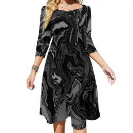 Casual Dresses Black Tie Dye Dress Liquid Print Modern Summer Sexy Square Collar Street Wear Design Big Size