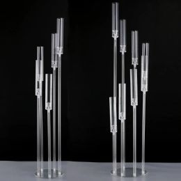 Holders 6pcs Acrylic Candle Holder3/ 5 /8Head Wedding Table Center Flower Stand Tall Clear Candle Holder Party Metal Street Light