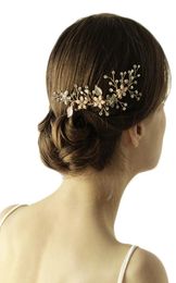 Gold Wedding Hair Comb Pearl Flower Bridal Rhinestone Hair Accessories Bride Women1613363