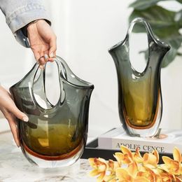 Vases Glass Vase Creative Handbags Crystal Bag Flower Arrangement Accessories Transparent Terrarium Home Decoration