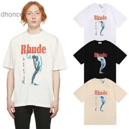 Men's and Women's Trends Designer Fashion Trendy Rhude Art Abstract Design Printed Short Sleeve T-shirt for Men Women Couples High Street Loose Half Sleeves