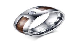 Wedding Rings Crystal Tungsten Carbide Ring Mens Wood Inlay Band Fashion Classic Jewelry1357009