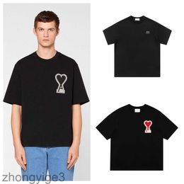 designer T-shirt paris polo Men Women Love letter T-shirt fashion embroidery couple short sleeve high street loose round neck tee red heart tops