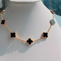 Hot van Ten Flower Colar CNC Four Leaf Grass 10 V Gold Bated 18K Rose Lock Chain Black Agate com logotipo