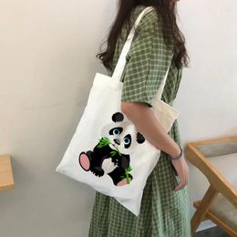 Shopping Bags Women Shoulder Reusable Eco Female Handbags Canvas Tote Bag Panda Cartoon Animal Print Ladies Travel